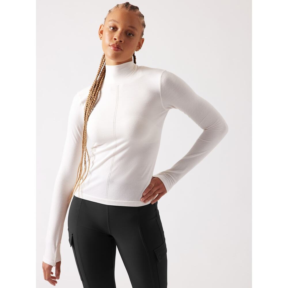 Athleta White Long Sleeve Mock Neck Top